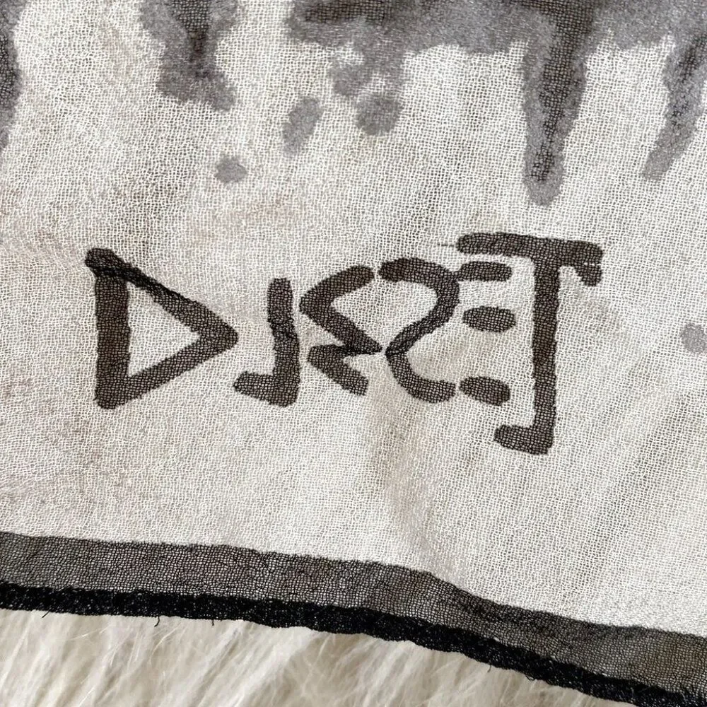 Diesel Y2K Abstract Black/Gray Cream Silk Scarf 28
